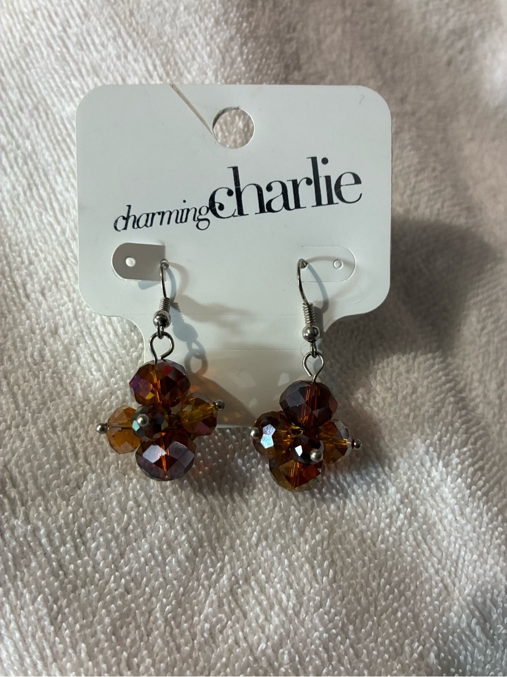 Charming Charlie Iridescent Amber Cluster Dangle Earrings